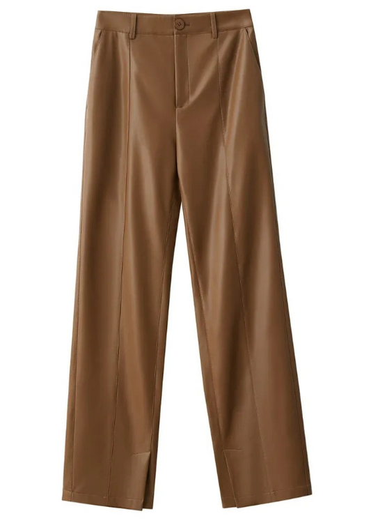 Calça de Couro Sintético Feminina Essential PU Minimal – Corte Reto & Estilo Minimalista