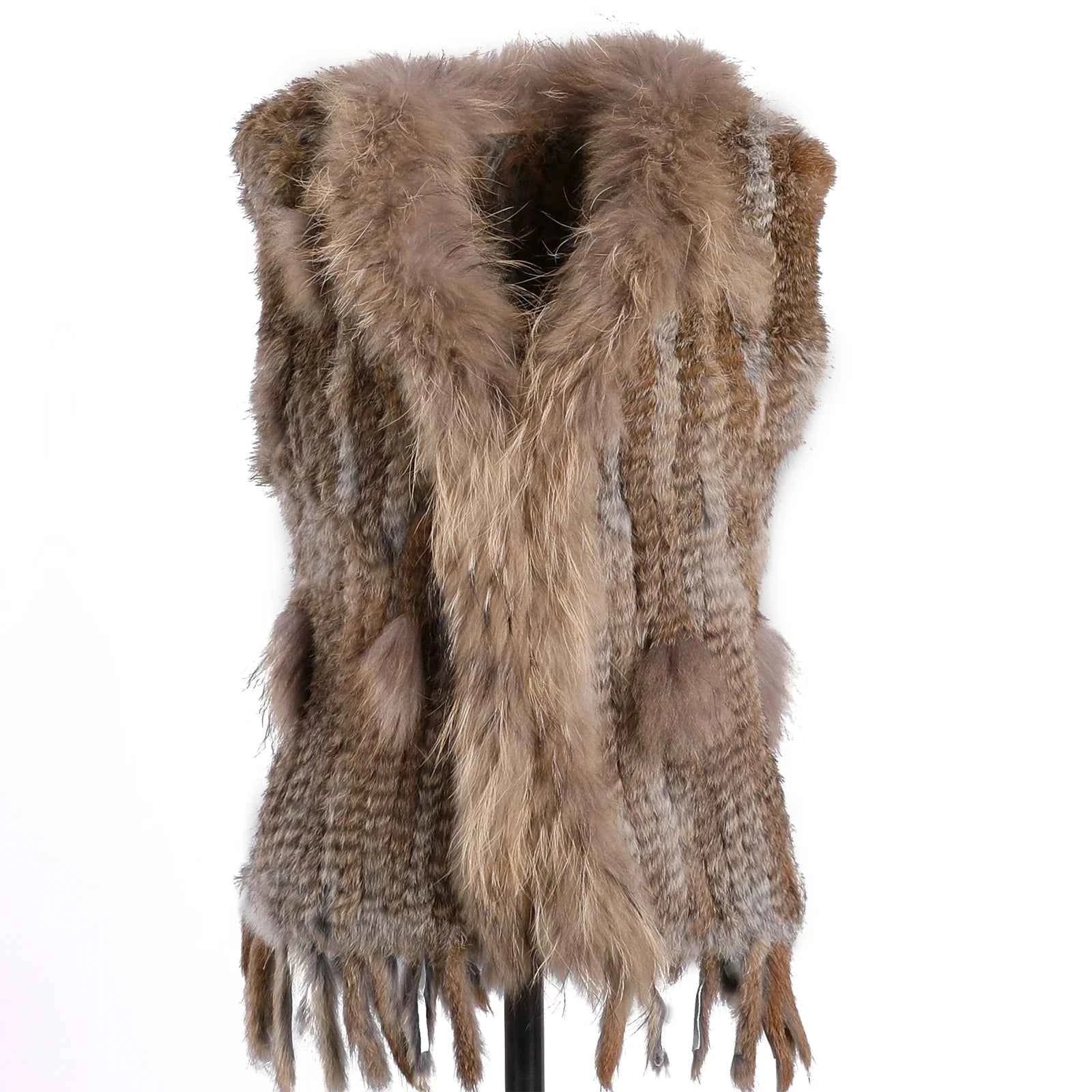 Colete de Pele de Coelho com Guaxinim — Elegância Atemporal
