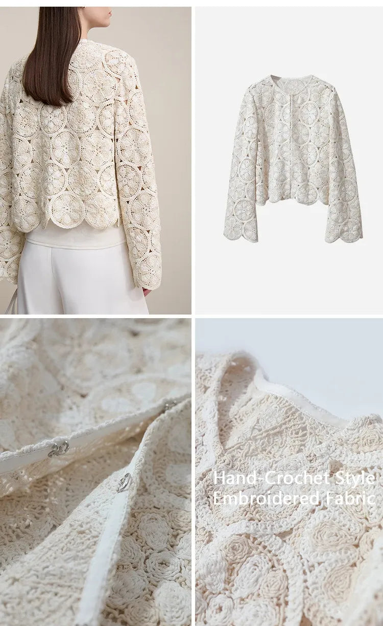 Jaqueta de Crochê Feminina Elegante Camille