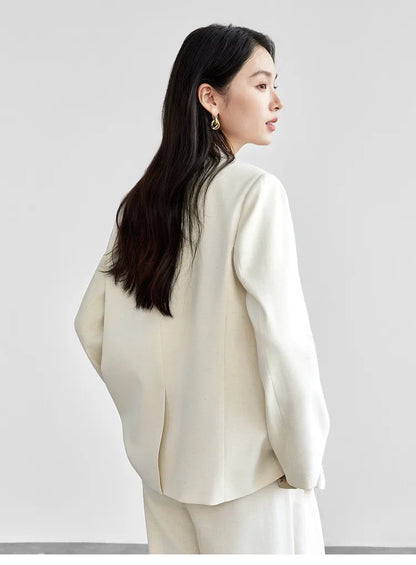 Sentubila blazers de linho reto para mulher 2025 primavera sólida senhora do escritório workwear entalhado único breasted outerwear 151x58179