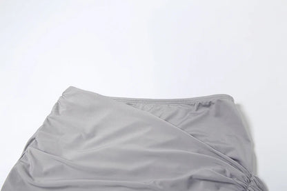 Estranho gato irregular ruched 2 peça conjunto feminino verão regatas + saias de fita lateral estiramento combinando casual simples roupas de rua
