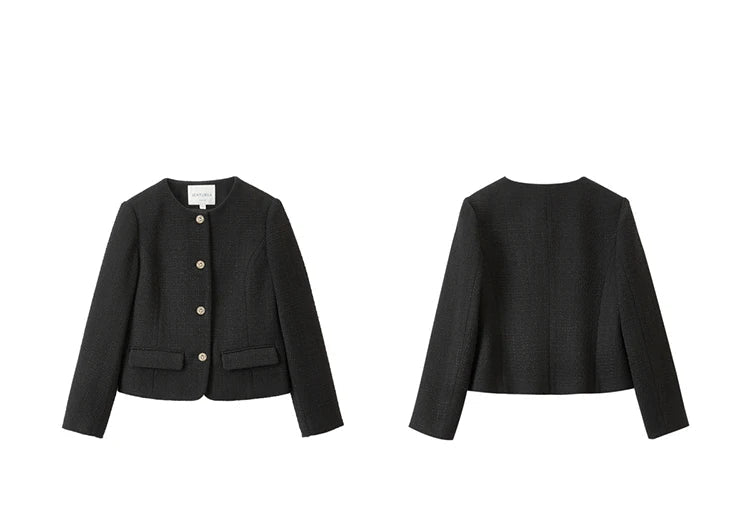 Sentubila preto recortado tweed jaqueta para mulher 2025 primavera único breasted moda estilo coreano casacos curtos outerwears 123w42756