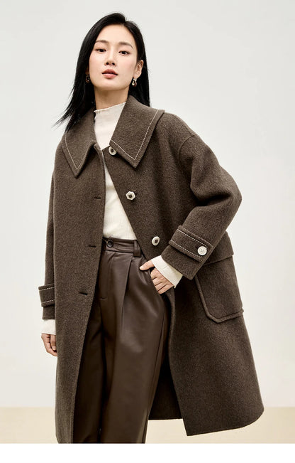 Casaco de Lã Longo Feminino Inverno Sofia – Gola Marinheiro & Lã Pura