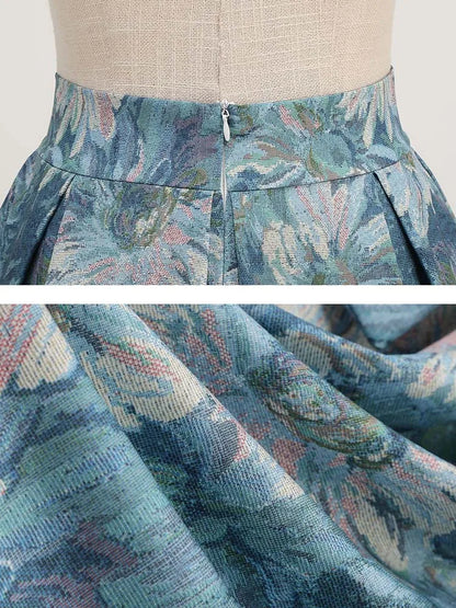 Saia de verão com estampa floral feminina cintura alta balanço 50s vintage retro rockabilly midi saias plissadas faldas