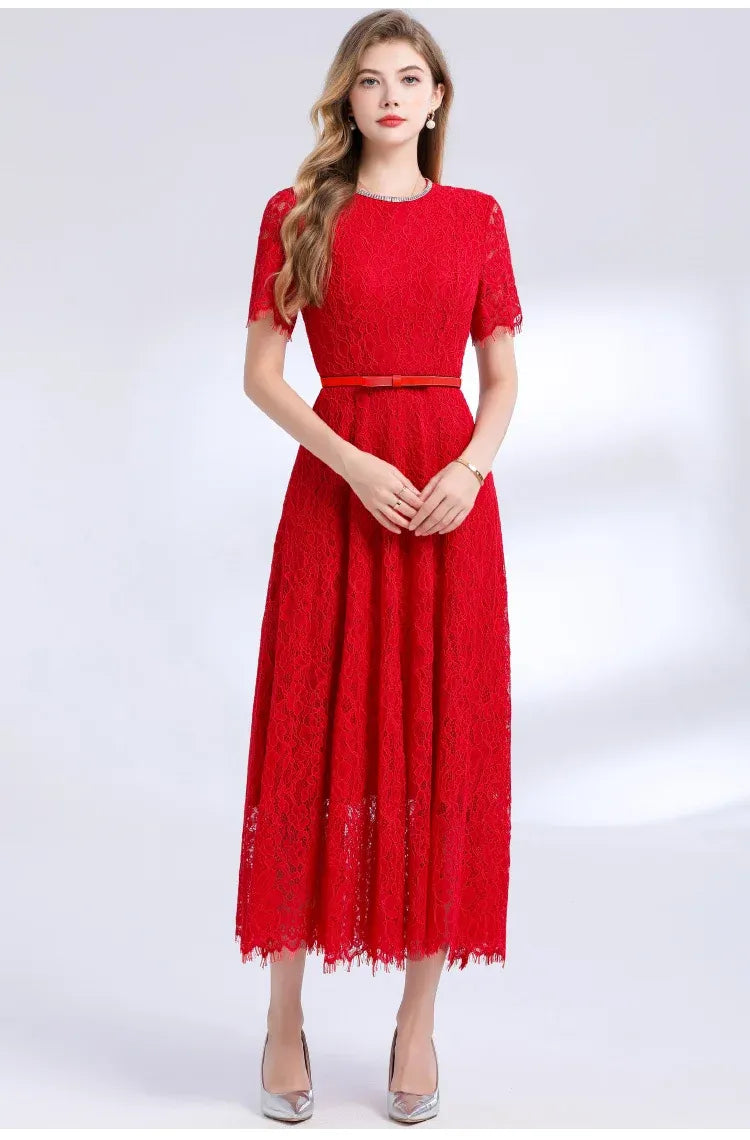 Vestido de Renda Midi Elegante Valentina Rubra