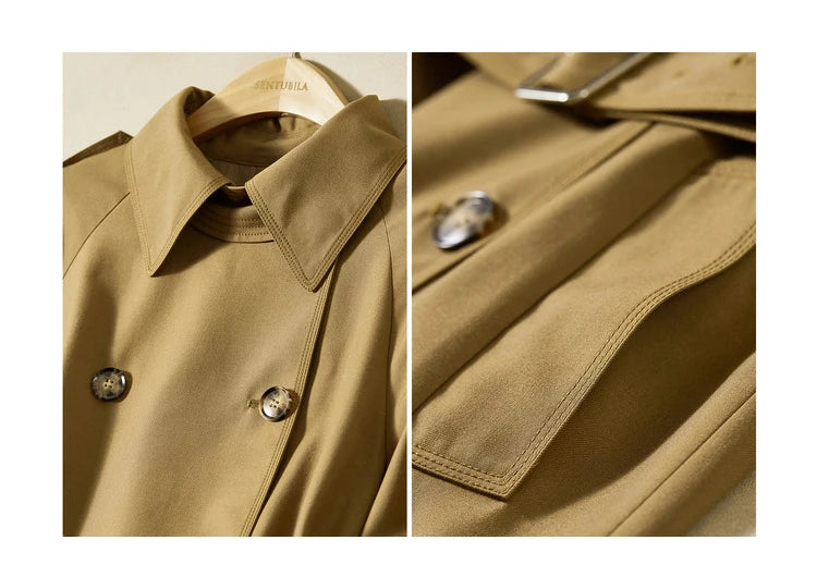 Sentubila-Elegante Trench Coat Longo Feminino, Blusão Solto, Jaqueta Traseiro Duplo, Casacos, Inverno, Outono, 123F42871