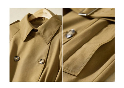 Sentubila-Elegante Trench Coat Longo Feminino, Blusão Solto, Jaqueta Traseiro Duplo, Casacos, Inverno, Outono, 123F42871