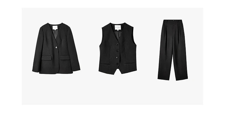 Sentubila mulher 3 peça conjunto roupas 2025 outono moda escritório wear preto colete blazer jaquetas perna larga calça conjunto 141z53019