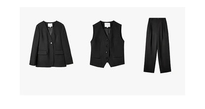 Sentubila mulher 3 peça conjunto roupas 2025 outono moda escritório wear preto colete blazer jaquetas perna larga calça conjunto 141z53019