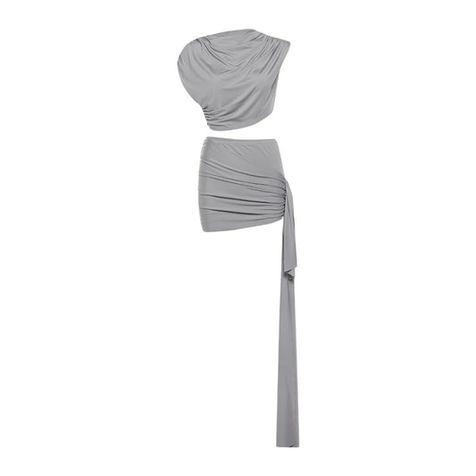 Estranho gato irregular ruched 2 peça conjunto feminino verão regatas + saias de fita lateral estiramento combinando casual simples roupas de rua