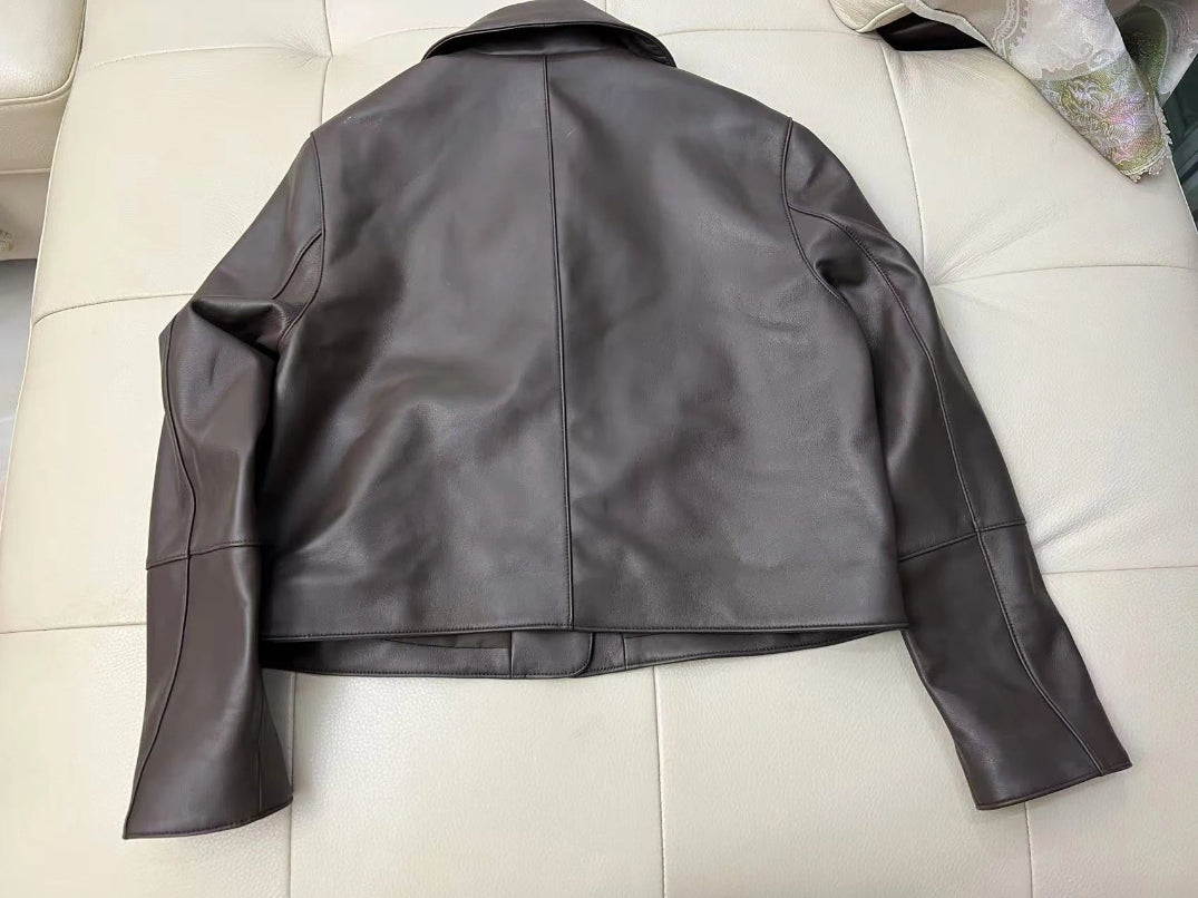 Casacos curtos de pele de carneiro feminino harajuku moda jassen dames fino jaqueta de couro legítimo gola quadrada na moda streetwear casaco