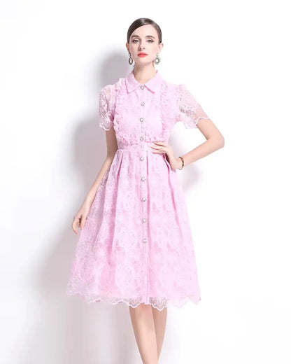 Vestido de Renda Feminino Cléo – Cintura Império e Botões Frontais