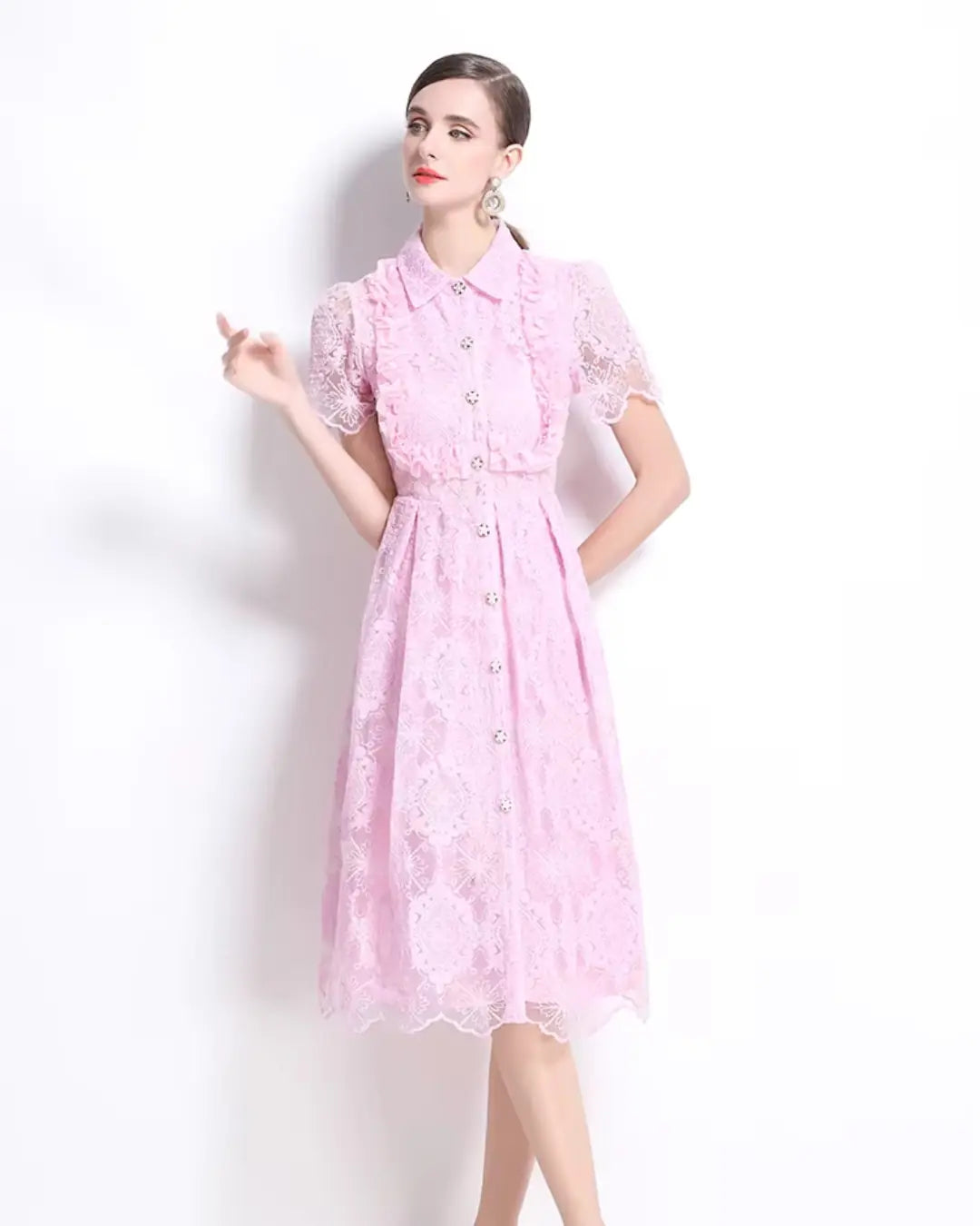 Vestido de Renda Feminino Cléo – Cintura Império e Botões Frontais