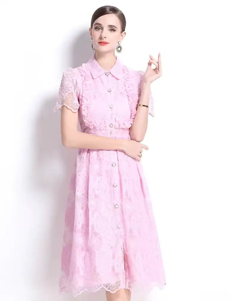 Vestido de Renda Feminino Cléo – Cintura Império e Botões Frontais