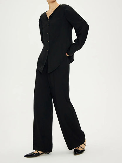 Calça Wide Leg Feminina Lady Wool Preta - AlmaChic