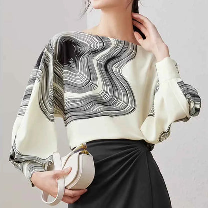 Blusa Chiffon Estampada Élise Marbre — Elegância Contemporânea com Leveza Absoluta