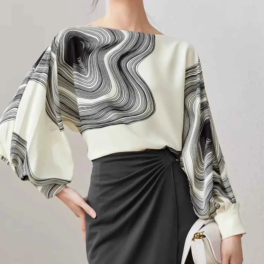 Blusa Chiffon Estampada Élise Marbre — Elegância Contemporânea com Leveza Absoluta