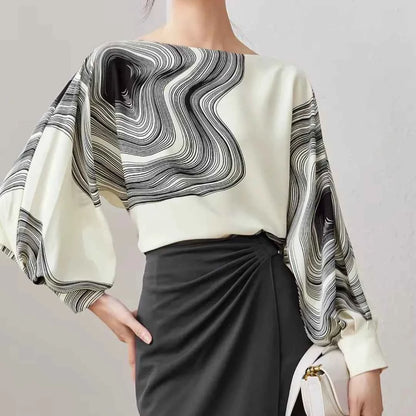 Blusa Chiffon Estampada Élise Marbre — Elegância Contemporânea com Leveza Absoluta