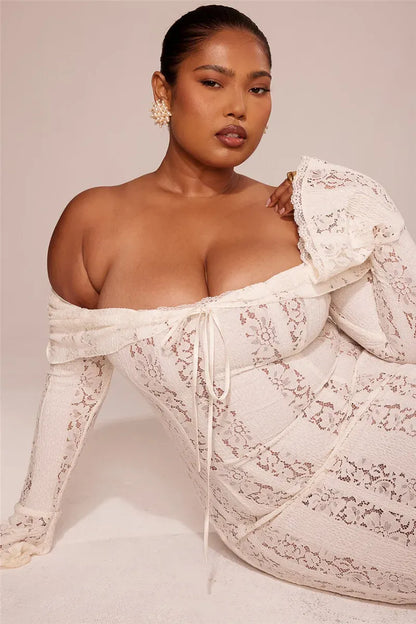 Vestido Longuinho de Renda Branca Celeste – Elegância para Festas - AlmaChic