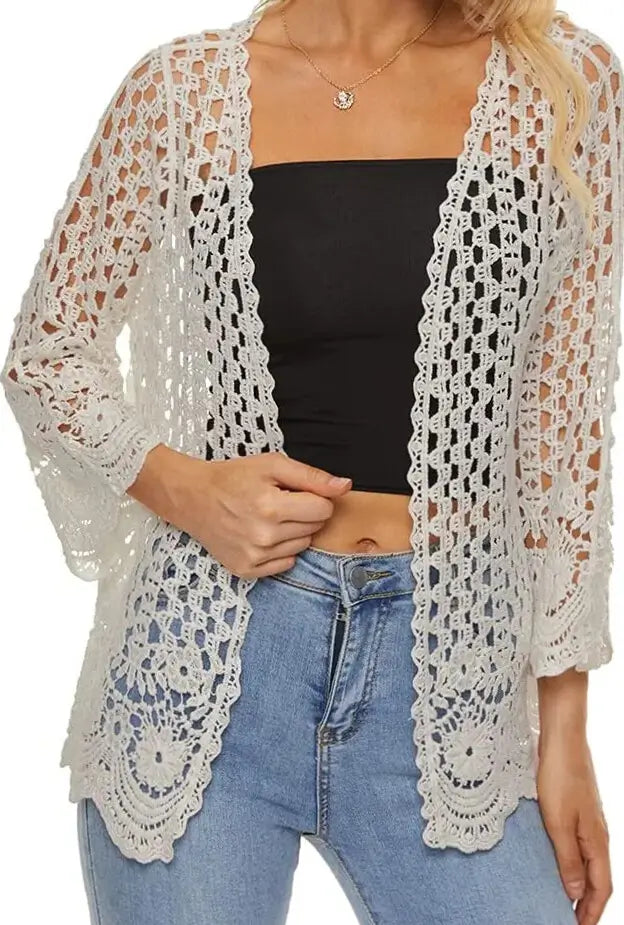 Cardigan Feminino Crochê Floral Aurélia