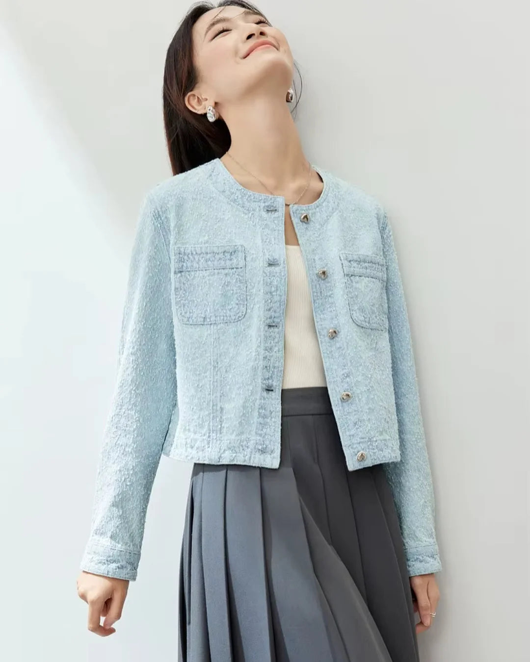 Casaco Tweed Feminino Charlotte – Alfaiataria Elegante para Outono e Inverno