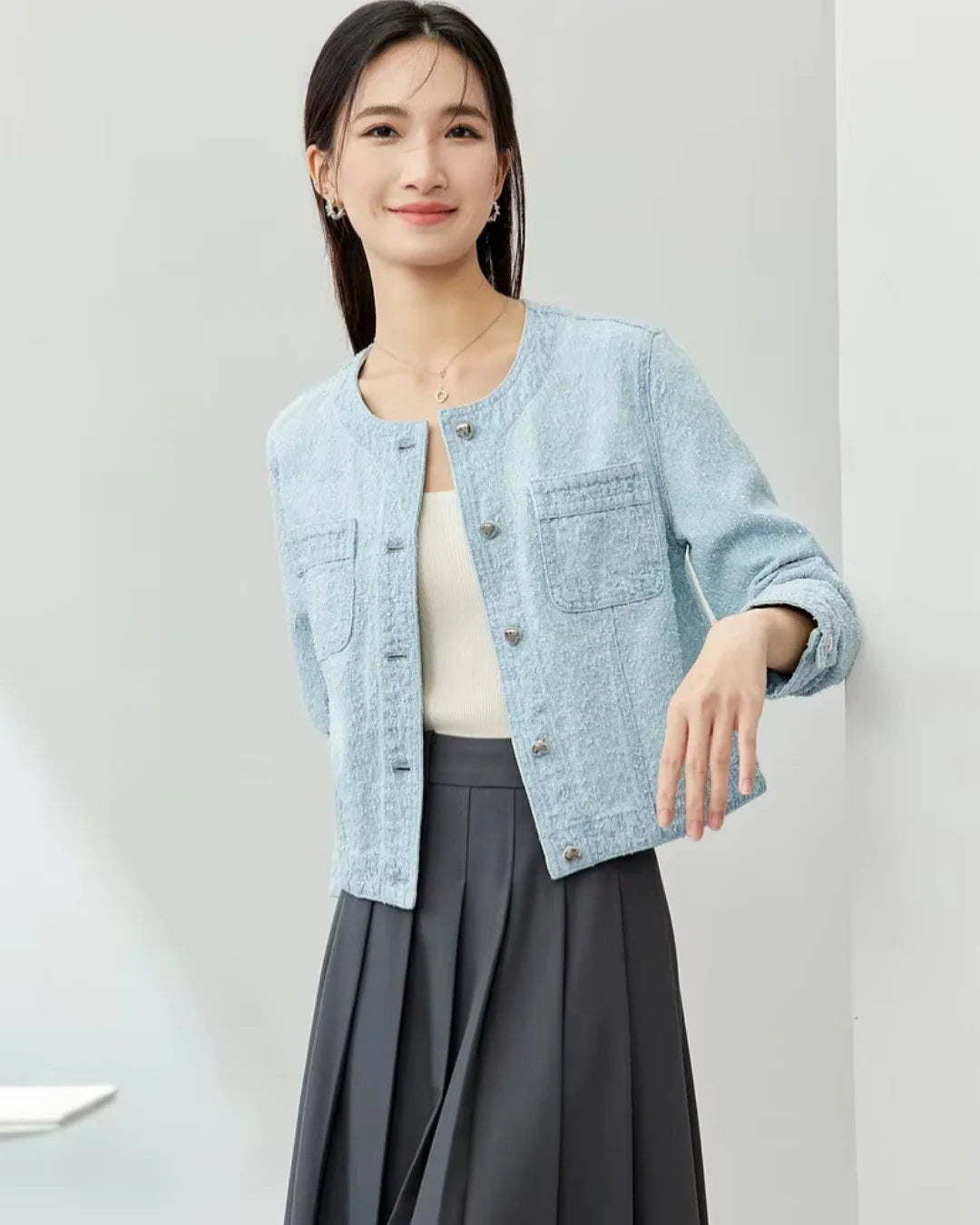 Casaco Tweed Feminino Charlotte – Alfaiataria Elegante para Outono e Inverno