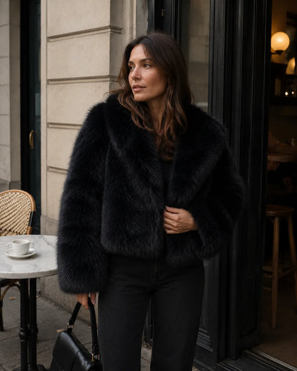 Casaco Feminino Inverno Europeu Celeste - Pele Sintética Curta