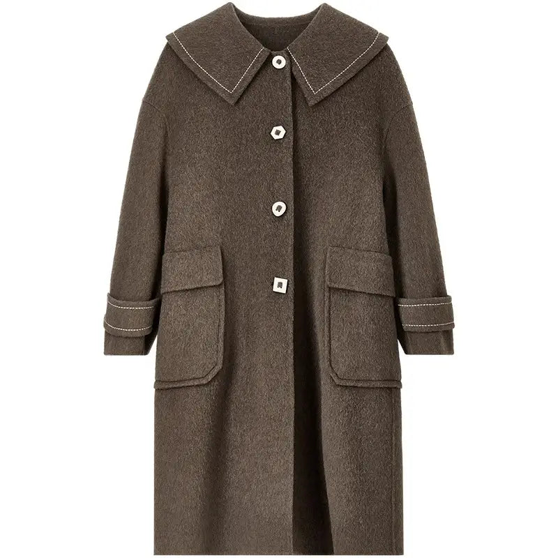 Casaco de Lã Longo Feminino Inverno Sofia – Gola Marinheiro & Lã Pura