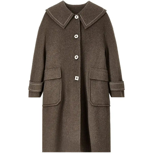 Casaco de Lã Longo Feminino Inverno Sofia – Gola Marinheiro & Lã Pura