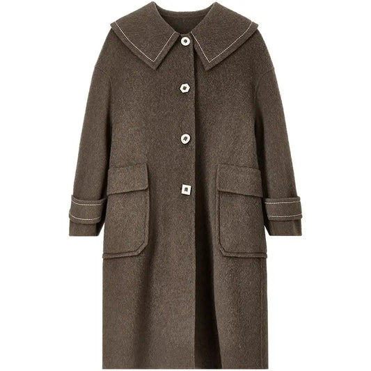 Casaco de Lã Longo Feminino Inverno Sofia – Gola Marinheiro & Lã Pura