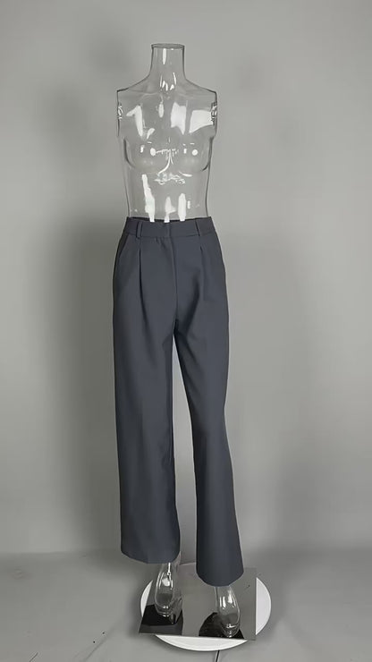 Calça Alfaiataria Feminina Lady City Cintura Alta Cinza Escuro