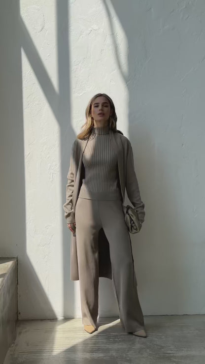 Conjunto Feminino Trio Aconchego — Cardigan Feminino Longo - Calça - Blusa