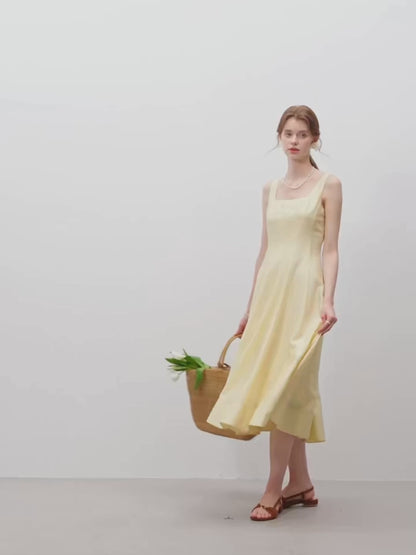 Vestido Midi Feminino Nyssa – Elegância Minimalista com Toque Natural