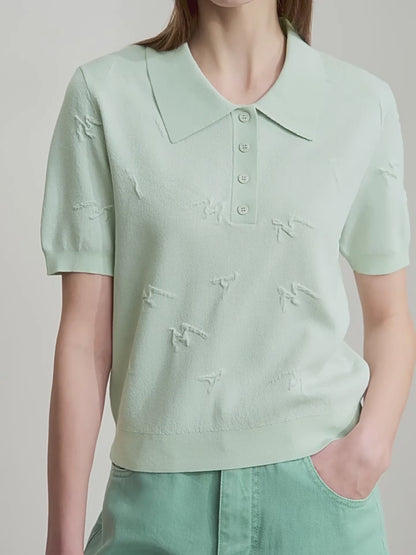 Blusa Feminina Social Elena Polo – Jacquard Minimalista em Viscose Premium