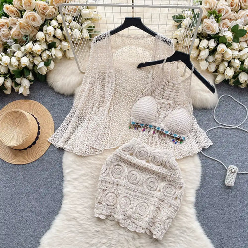 Saída de Praia em Crochê Bege Areia – Amalfi