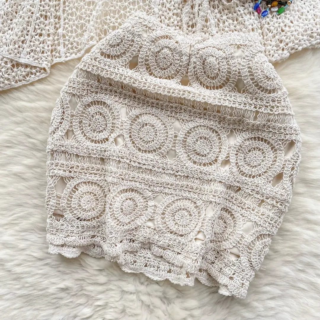 Saída de Praia em Crochê Bege Areia – Amalfi