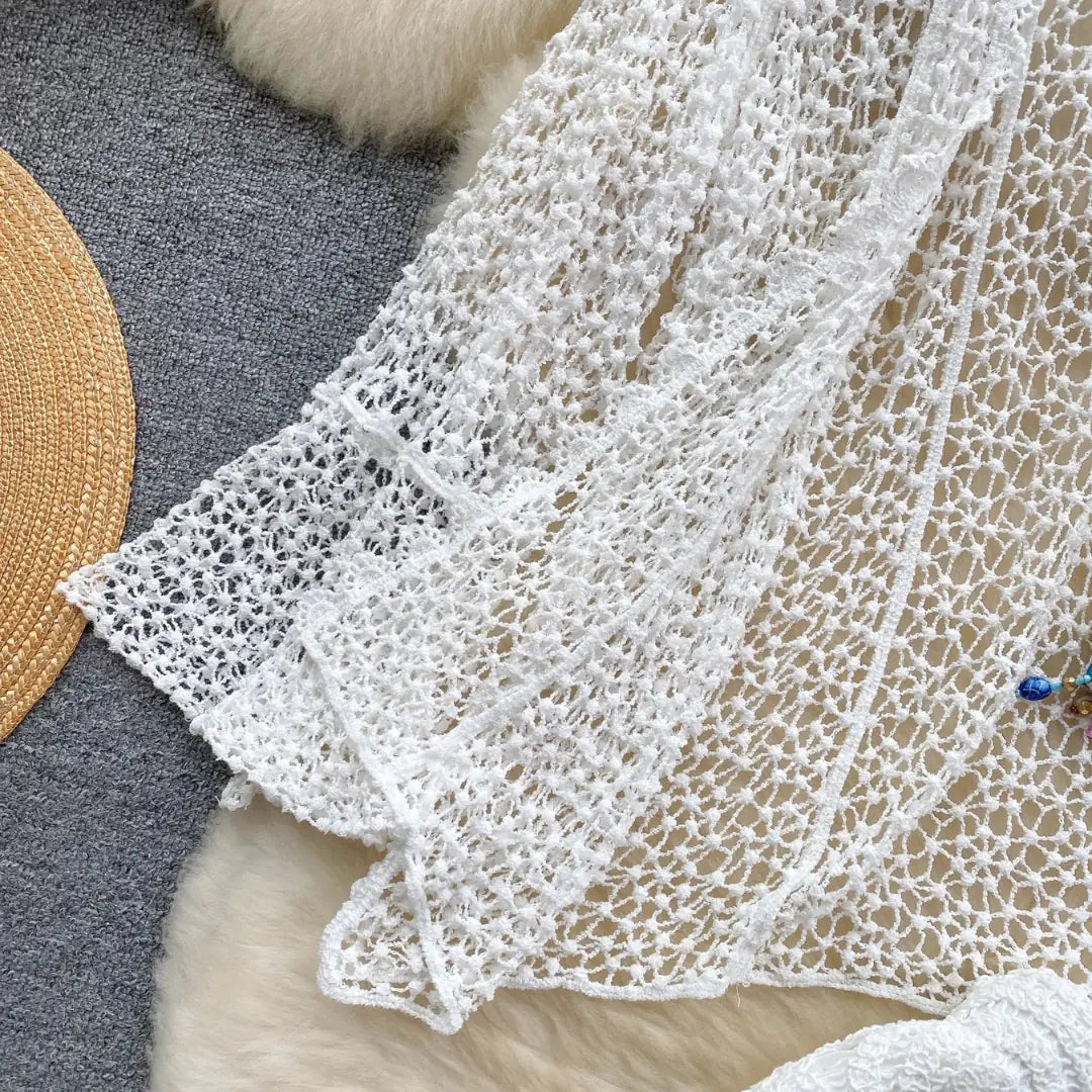 Saída de Praia em Crochê Branco Natural – Amalfi