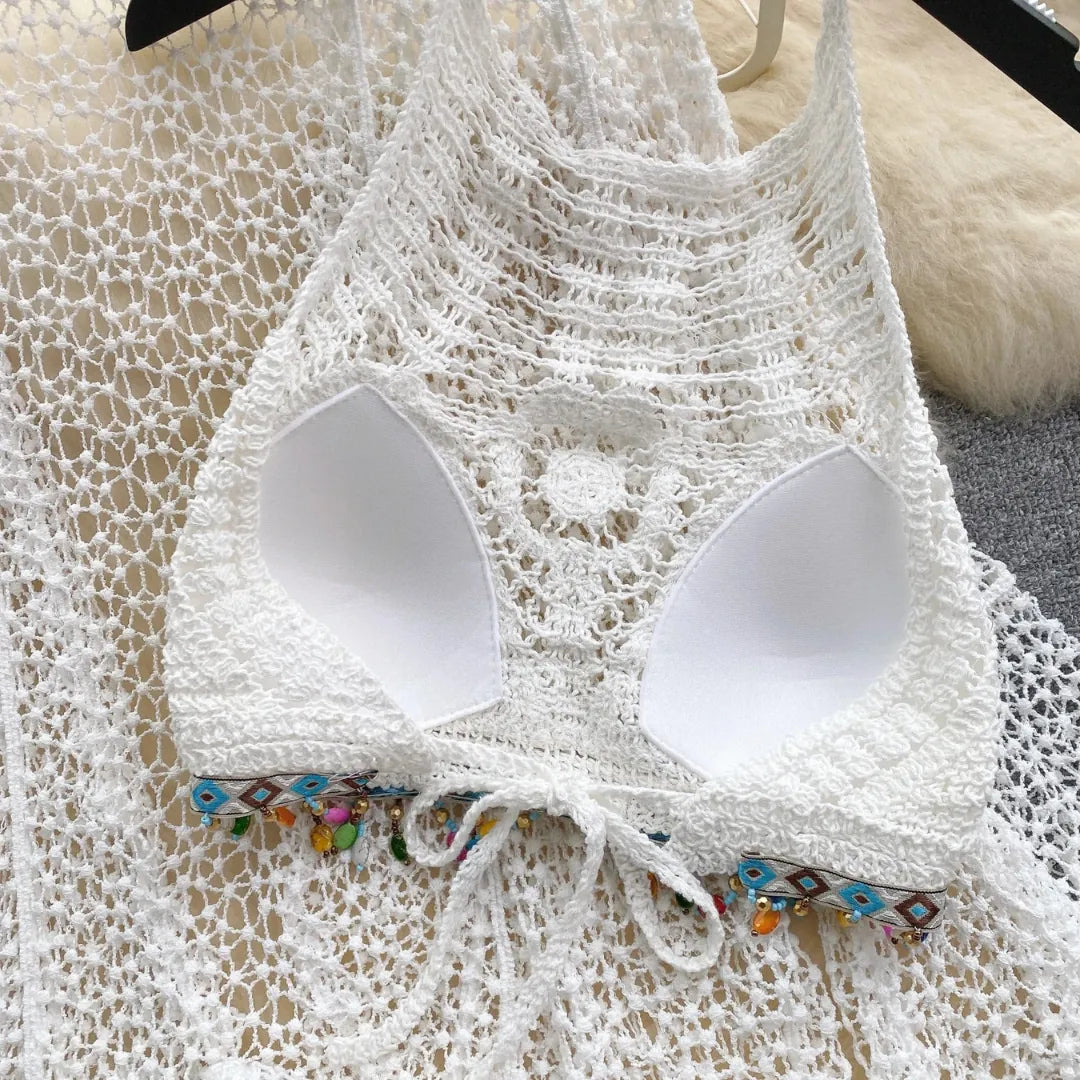 Saída de Praia em Crochê Branco Natural – Amalfi