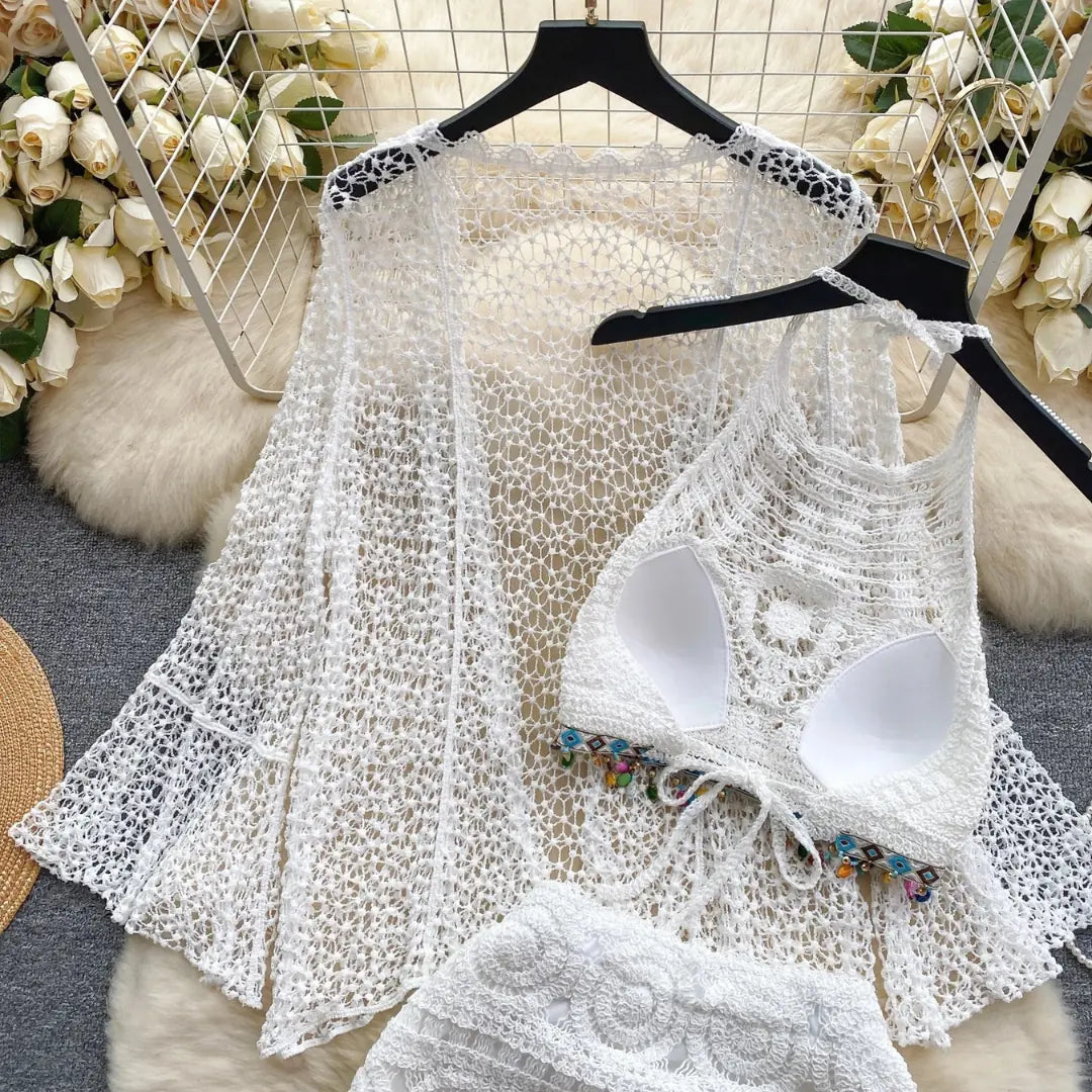 Saída de Praia em Crochê Branco Natural – Amalfi