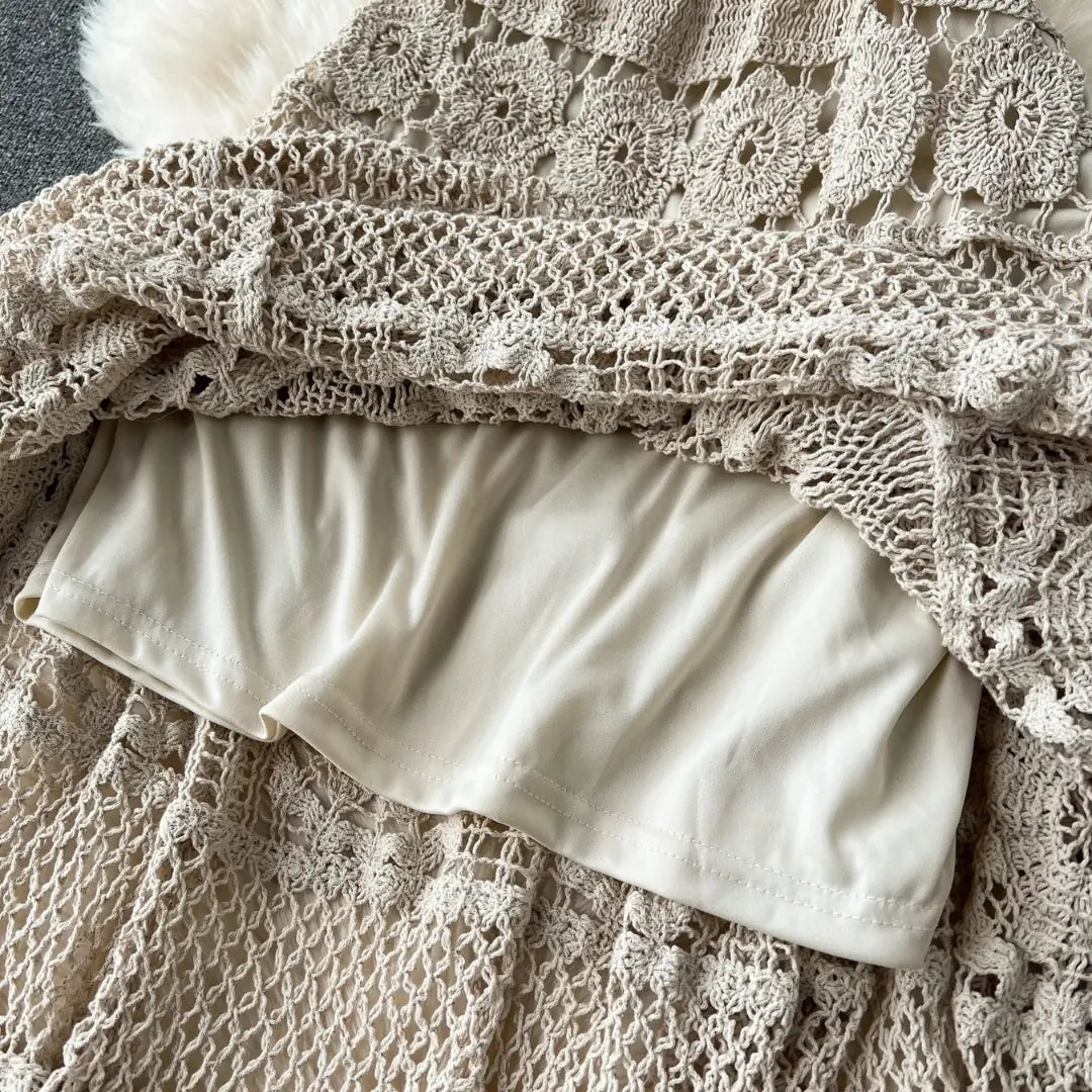 Saída de Praia Longa em Tricot Natural – Sienna