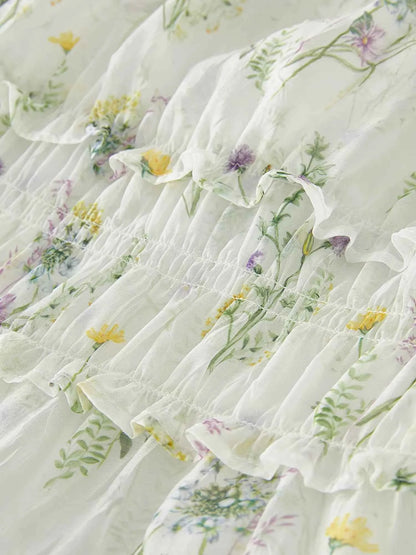 Vestido Midi Floral Feminino Jardin - Alças Finas & Cintura Alta