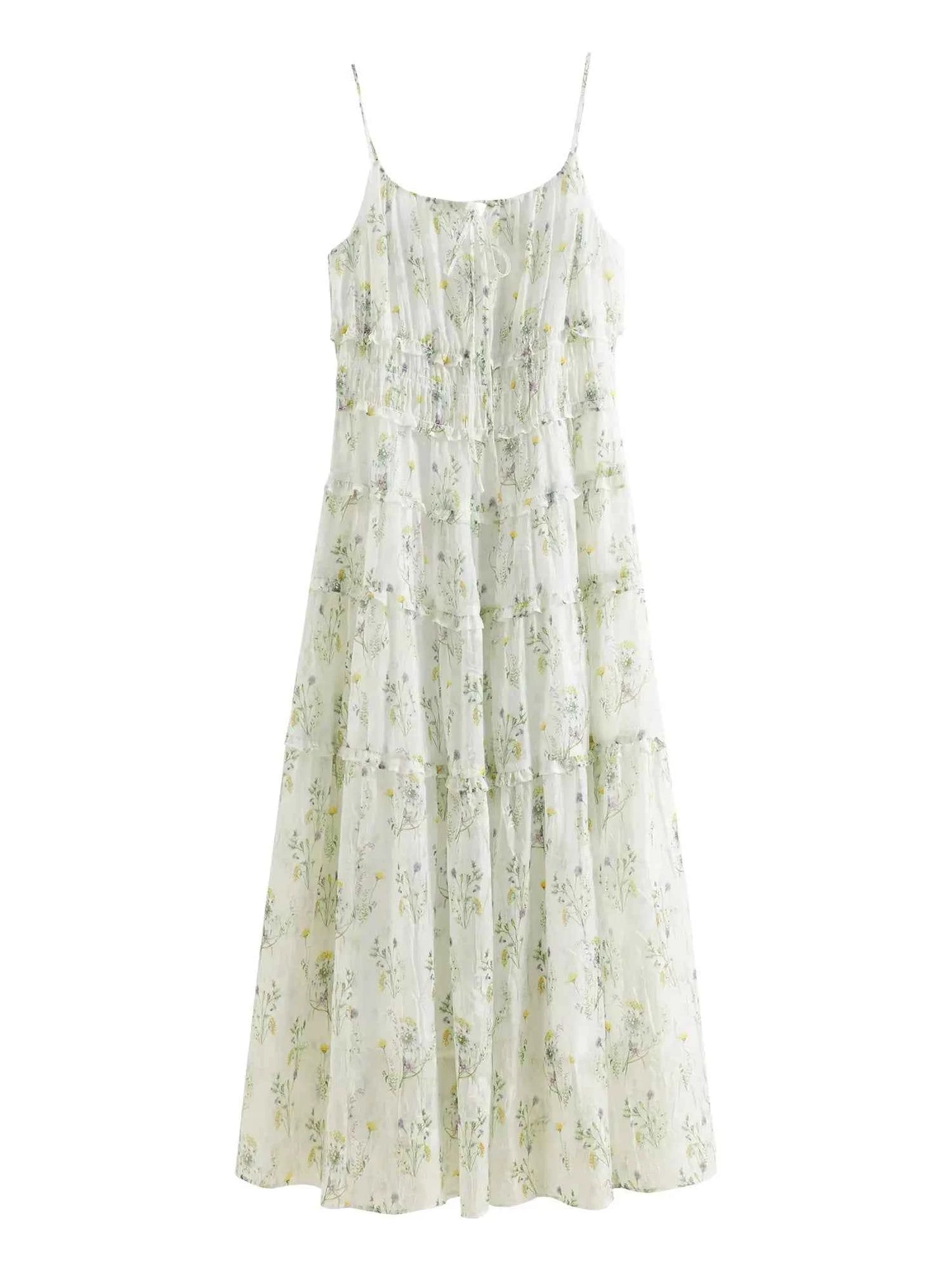Vestido Midi Floral Feminino Jardin - Alças Finas & Cintura Alta